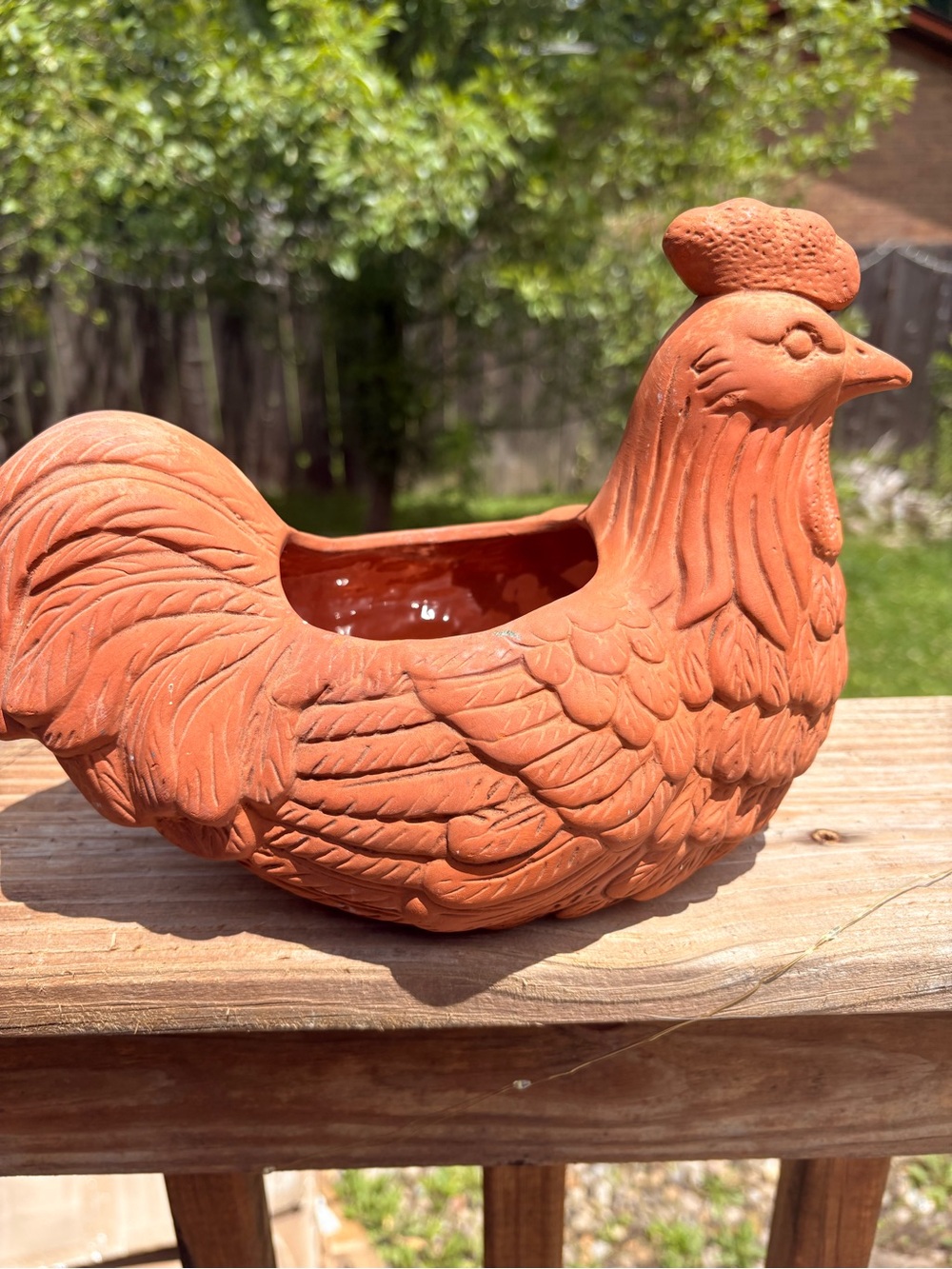 Terracotta Rooster Planter - Orange Ceramic Chicken